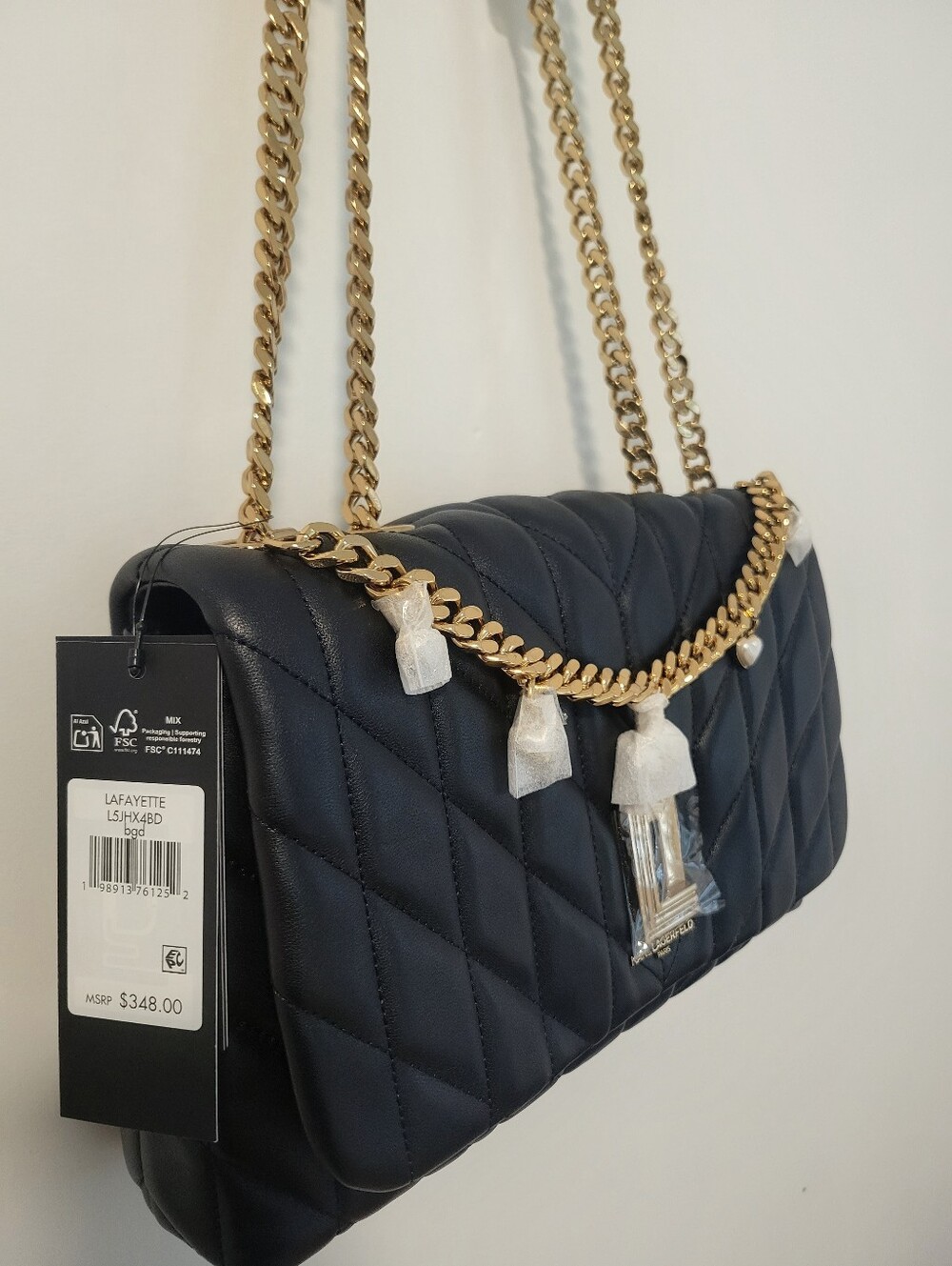 Black Quilted Karl Lagerfeld Paris Chain Shoulder Bag with Gold Hardware